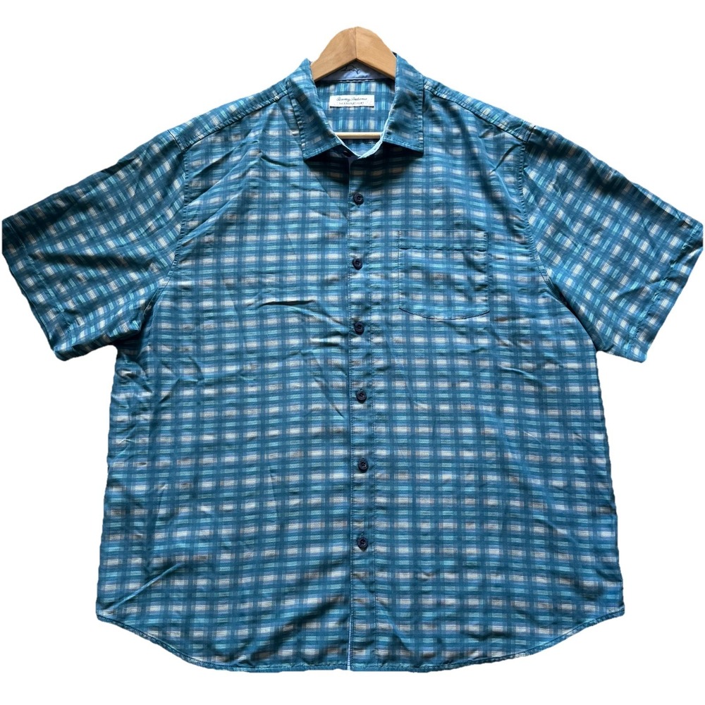 Tommy Bahama Shirt Blue XLB Big Tall Coconut Point Pixel Paradise Island Zone